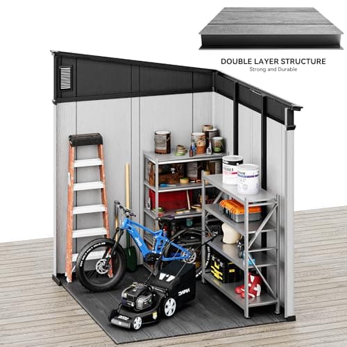 YITAHOME 6x6 FT Outdoor Storage Shed, All-Weather Resin Garden Shed with Windows, Vents and Lockable Double Doors for Garden Tools, Bikes, and Sundries, Waterproof, Gray