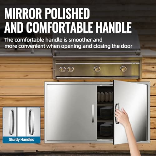 Outdoor Kitchen Door 36" W x 21" H 304 Brushed Durable Stainless Steel BBQ Access Doors with Detachable Handles for BBQ Island, Grill Station, and Outdoor Cabinets