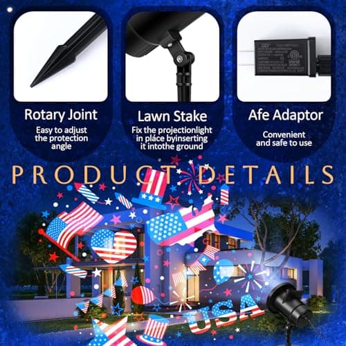 Independence Day Projector Lights Outdoor Patriotic USA LED Projector Flag on Dynamic Waterproof Outdoor Indoor July 4th Projection Patterns Spotlight for Landscape Garden Yard Patio Party