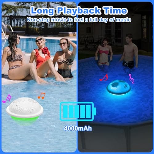 Floating Pool Speakers with Colorful LED Lights, IP68 Waterproof Pool Speakers Bluetooth, 16W Stereo Loud Sound Hot Tub Speaker, TWS Pairing, Hands-Free Portable Bluetooth Pool Speaker for Spa
