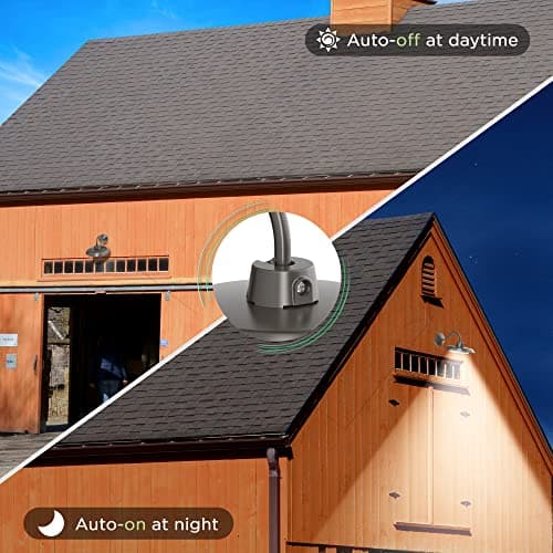 50W LED Gooseneck Barn Light 10 Inch Outdoor Farmhouse Wall Light with Dusk to Dawn Photocell Pole/Wall Mounted Area Light for Barn Garage Yard Warehouse 120VAC 4000K 5000LM UL Listed IP65 Dark Bronze