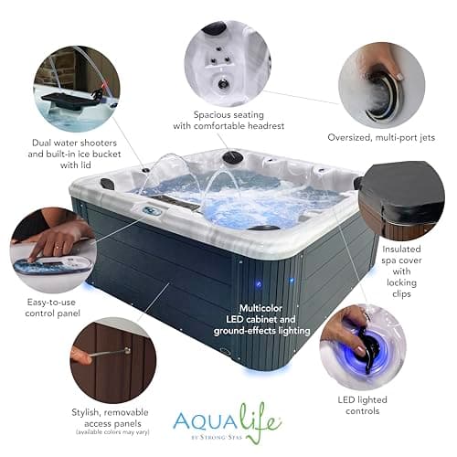 Insight Outdoor Hot Tub, 7-Person 34-Jet, 86-Port Non-Lounger Acrylic Spas with Ice Bucket by Aqualife by Strong Spas