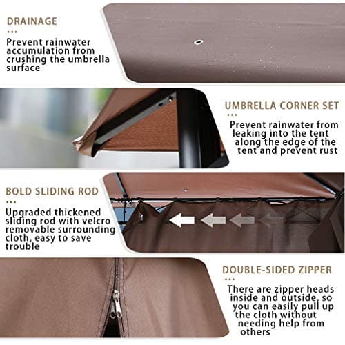 FDW 10'x13' Outdoor Patio Gazebo Heavy Duty Steel Frame Canopy with Double Roof, Privacy Curtains, for Garden, Backyard, and Lawn (Brown)
