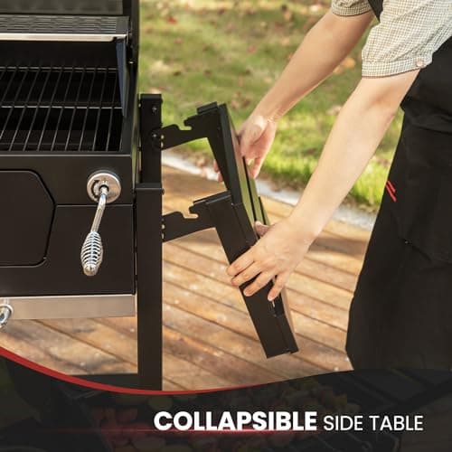 Royal Gourmet CD1824EN 24-Inch Movable Charcoal Grill with Foldable Side Tables, Outdoor Barbecue Grill with 490 Sq. In. Cooking Area for Outdoor Picnic and Camping Grilling, Black