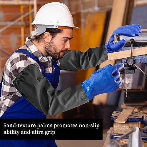 Haiou PVC Chemical Resistant, Long Rubber, Heavy Duty Waterproof Gloves for Chemical and Acid Work, 25 inches, Large-(Blue)