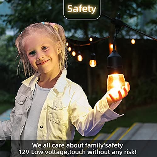 GANA 12V Low Voltage & Safe LED Outdoor String Lights,48FT 15 Shatterproof Bulbs, 2200K Warm White Pergola Lights for Your House's, Garden, Fence, Porch,Balcony,and Bistro