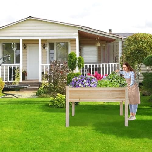 LZRS Raised Garden Bed Outdoor Planter Box with Legs for Herbs, Vegetables, Flowers, Great for Outdoor Patio, Yard and Deck, 220lb Capacity, Natural