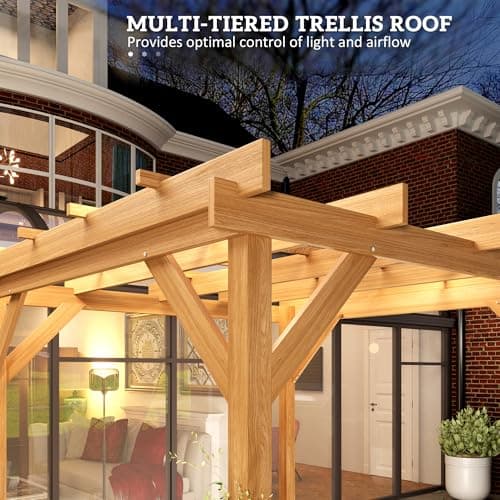 Outsunny 6.6' x 6.6' Outdoor Pergola with Stable Structure and Concrete Anchors, Wood Gazebo Grape Trellis for Climbing Plant Support, Garden, Patio, Backyard, Deck, Dark Brown