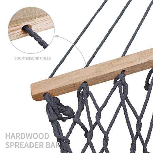 13FT Hammocks, Traditional Hand Woven Cotton Rope Hammock with Free Extension Chains for Outdoor Indoor Patio Yard 450 LSB Capacity for Two Person (Dark Grey)