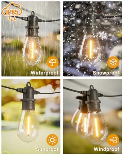 60FT LED Outdoor String Lights with 16+1 Edison Shatterproof IP65 Waterproof Bulbs, 2700K Dimmable Commercial Grade Patio Lights for Garden, Porch, Deck Decor