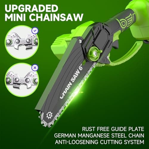 Mini Chainsaw Cordless, 6 Inch Electric Chainsaw Small Chainsaw Battery Powered, Yard Tools Garden Gifts for Men Dad Husband, Hand Saw for Branches Wood Cutting Pruning (Green)