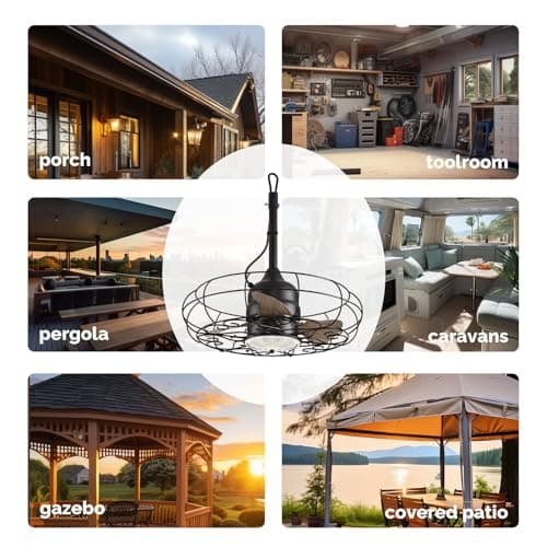 Orison Outdoor Ceiling Fans with Light, 21'' Wet Rated Outdoor Hanging Fan for Gazebo, Plug in Caged Lighting for Pergola Canopy, Hanging with Hook, 3 Color LED Light, Waterproof