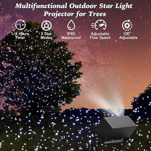 Outdoor Star Lights Projector, AIRIVO White Laser Fairy Lights Projector, Christmas Snowflake Projector 3 Lighting Modes Garden Light with Remote Control for Home, Patio,Landscape
