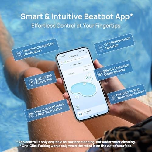 Beatbot AquaSense 2 Cordless Robotic Pool Vacuum Cleaner, Smart Surface Parking, Double-Pass Waterline Scrubbing, Cleans Floor, Walls, and Waterline, Above & In-Ground Pools up to 3,230 sq.ft - Blue