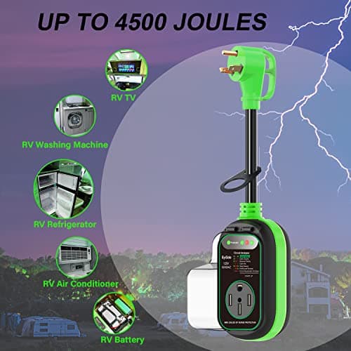 EyGde 30 Amp to 50 Amp RV Adapter with Surge Protector, Patented 4500J 30 Amp Male to 50 Amp RV Adapter Plug, RV Circuit Analyzer Voltage Protector with Waterproof Cover for Camper Travel Trailer