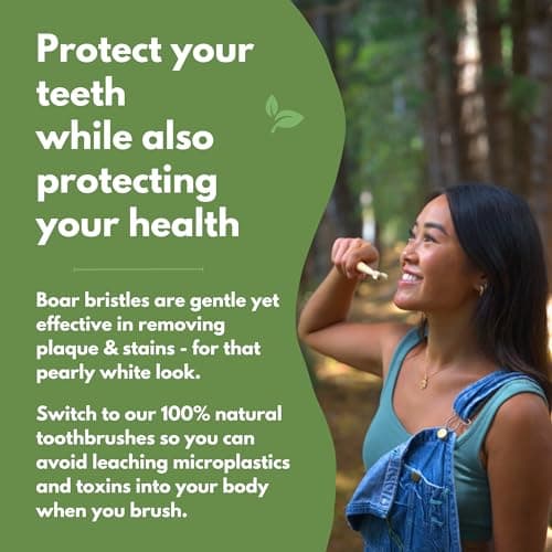 PRIMALS Boar Bristle & Bamboo Toothbrush (4-Pack) - Premium Boar Bristles - Fully Biodegradable - Plastic & Nylon Free - Quick Dry Design