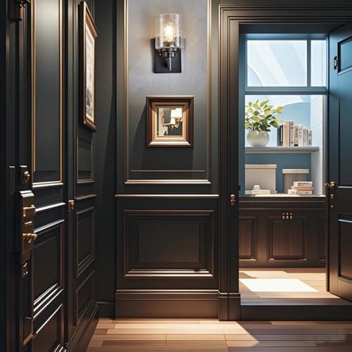 Set of 2 Wall Sconces Bathroom Light Fixture, 2 Pack Black Wall Light Seeded Glass Vanity Lighting Fixture, 4.375 Inch 1 Light Black Modern Wall Decor for Bathroom Living Room Farmhouse Dressing Room