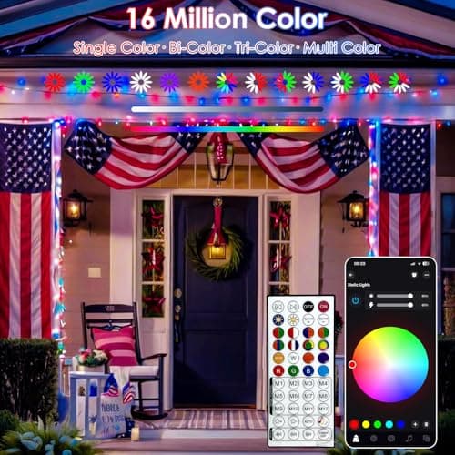 Red White and Blue String Lights, Color Changing Smart RGB Christmas Lights with Remote & App Control & Timer, Music Sync Multiple Modes 66ft 200 LED Twinkle Light Indoor Outdoor for 4th of July Decor