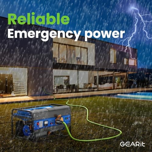 GEARit 30-Amp Generator Extension Cord, 120/250-Volt, 4-Prong, 7500W, NEMA L14-30P/L L14-30R, 10 Gauge SJTW Locking Power Cord for Manual Transfer Switch, Portable Generator, Power Outage, 6 Ft, Green
