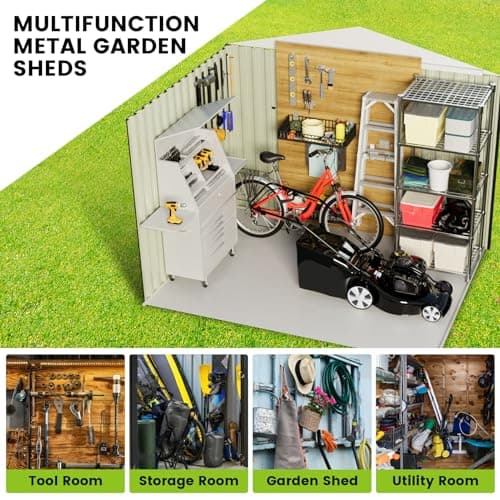 8FT x 6FT Sheds & Outdoor Storage, Metal Garden Shed, Outdoor Storage Shed, Metal Utility Tool Storage Shed with Door Lock, Waterproof Roofs, for Backyard Garden Patio Lawn, Brown