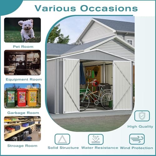Outdoor Storage Shed, 10 X 12 FT Large Metal Utility Tool Sheds with Floor Frame, Steel Garden Shed for Backyard Garden Patio Lawn