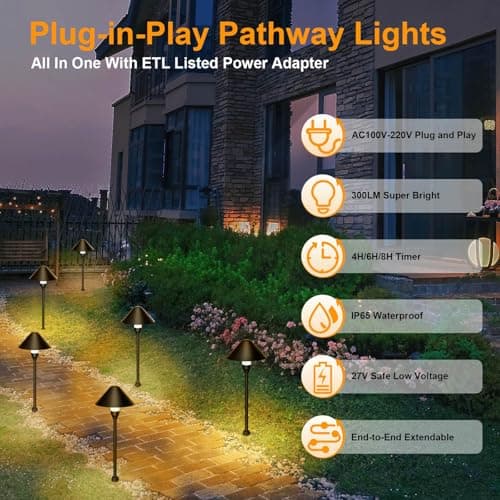 Low Voltage Pathway Lights with Timing Plug, Low Voltage Landscape Lighting, Waterproof Landscape Path Lights Outdoor Garden Lights for Flower Bed Yard Lawn Backyard Walkway Driveway, Set of 4