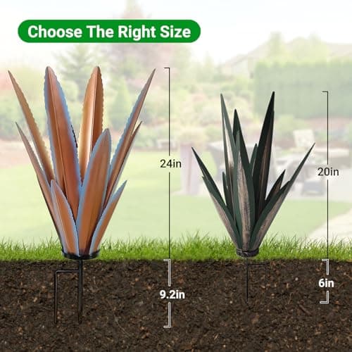 24'' Metal Agave Plant Art Yard Solar Garden Decor, Large Tequila Rustic Sculpture Statue Outdoor Decorations with Solar Light, Courtyard Yard Ornament, Tequila Rustic Country Sculpture for Patio Lawn