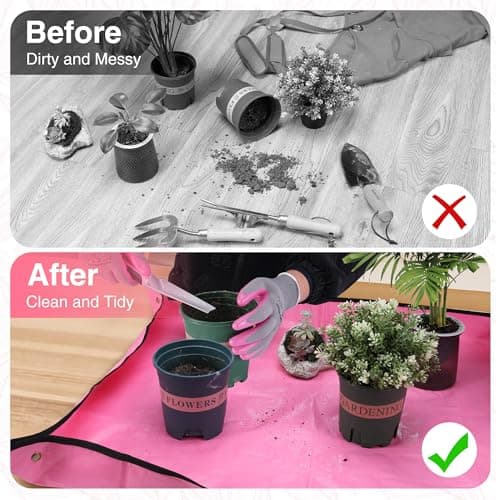 WORKPRO 5PCS Garden Tool Set, Powder Coating Compact Aluminum Gardening Tool Set with Repotting Mat, Outdoor Garden Hand Tools, Ideal Gardening Gift, Pink