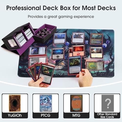 Deck Box MTG with Handle, 2 Commander Displays, 3-in-1 Card Deck Box Fits 236+ Double-sleeved Cards, Magnet Organizer with Dice Tray, 2 Card Holders, 6 Dividers for TCG, CCG -Black Purple(Patent)