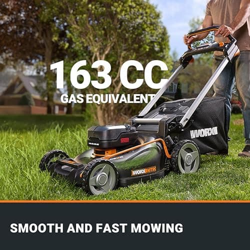 WORX Nitro 40V 21" Cordless Lawn Mower with Aerodeck & Intellicut, Electric Mower with Variable Speed, Self-propelled Lawn Mower WG760 – (2) PowerShare 5.0Ah Batteries & Charger Included
