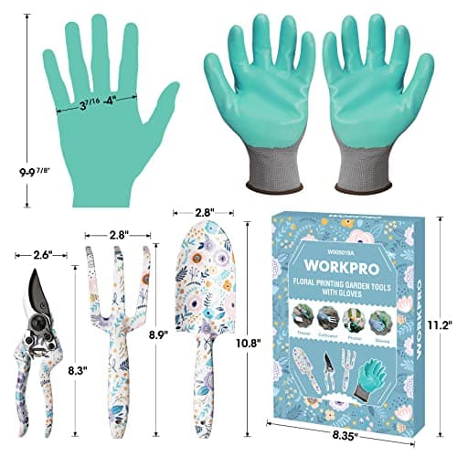 WORKPRO Aluminum Garden Tool Set, 4PCS Heavy Duty Hand Garden Tools with Box Include Trowel, Rake, Pruner, Garden Gloves, Garden Gifts