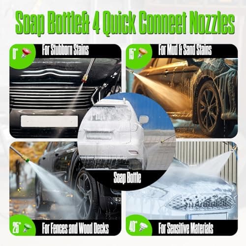 Electric Pressure Washer, 4500 PSI 3.0 GPM High Pressure Cleaning Machine with 35 FT Power Cord, 20 FT Hose, Foam Cannon, 4 Nozzles,Easy Store for Car/Garage/Patio, Green/Small