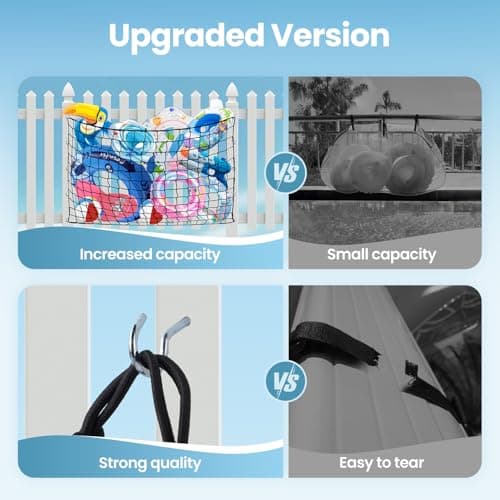 Pool Toy Float Storage Net - 71*47 Inch Extra Large Elastic Mesh Fence Net with 20 Hooks Outdoor Hanging Pool Storage Organizer for Pool Floats, Swim Rings, Balls, Inflatable Toys Pool Accessories