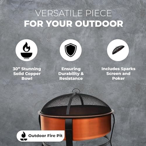 FT-1103E Fire Pit, Copper With Black Accents, Screen + Poker, 30-In. - Quantity 1
