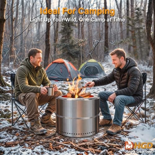 HGD 20 inch Smokeless Firepit Outdoor, Portable Smokeless Fire Pit for Camping with Travel Bag, Stainless Steel Wood Burning Stove for Backyard & Patio, Easy Setup & Compact Storage