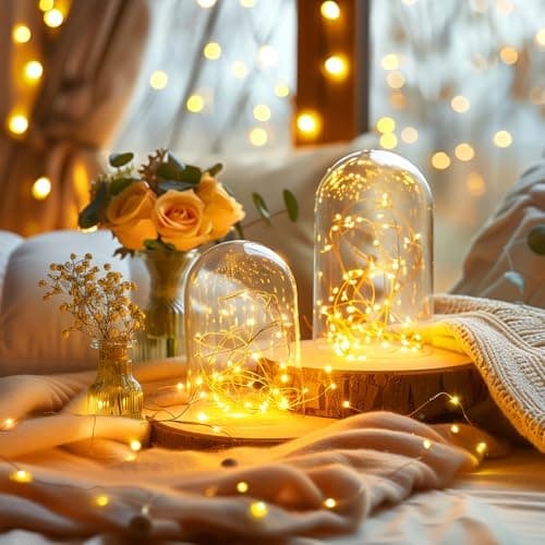 Minetom Fairy Lights Plug in, 33Ft 100 LEDs Waterproof Silver Wire Firefly Lights, Adaptor Included, Starry String Lights for Wedding Indoor Outdoor Christmas Patio Garden Decoration, Warm White