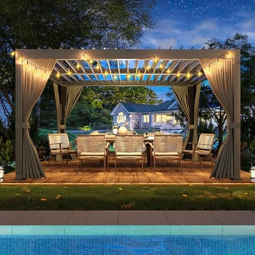 Aluminum 10x12 FT Louvered Pergola, Outdoor Pergola with Adjustable Louvered Roof Outdoor Patio Shade Cover, Waterproof & Rustproof Aluminum Gazebo for Backyard and Garden, Gray