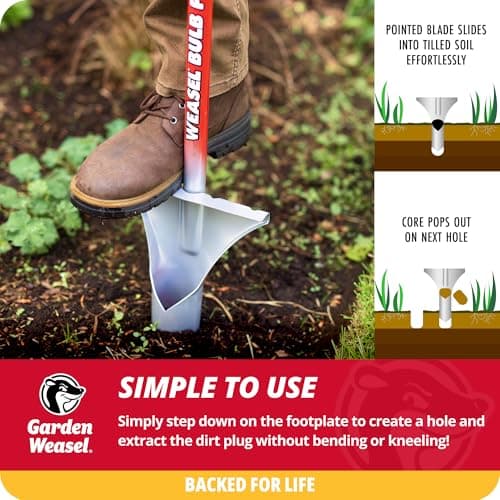 Garden Weasel Bulb Planter - Long Handle | Annuals, Ground Cover, Vegetables, Spring and Fall Bulbs | Sod Cutter, Remover, and Plugger, Grass Planter, Bulb Planting Tool | 91350