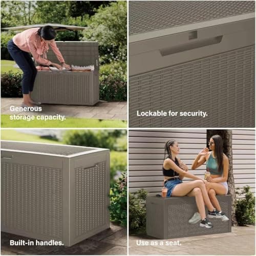 120 Gallon Deck Box,Outdoor Storage Box Lockable,Waterproof for Patio Furniture, Garden Tools, Pool Accessories, UV-Resistant for All Weather Use, Coffee
