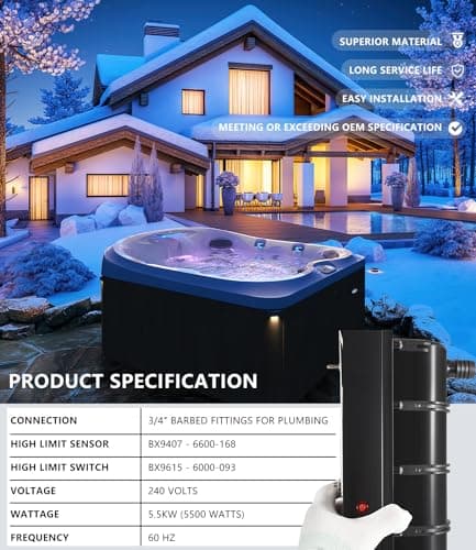 Smart Low-Flow Heater Replacement for Sundance/Jacuzzi Spa Hot Tub 6500-310/6500-301 5.5kW 240V 60HZ Black