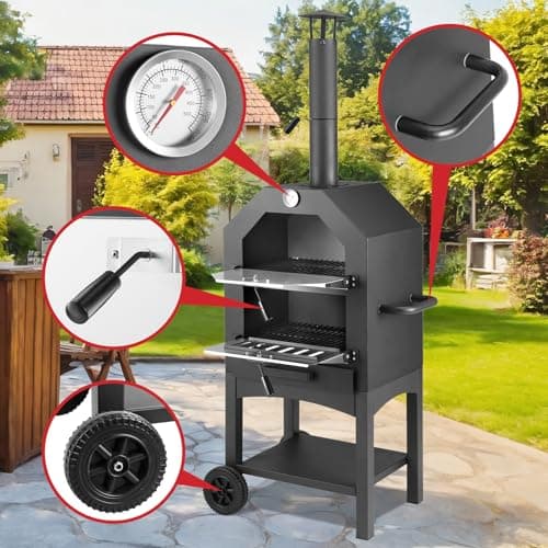 Pizza Oven Outdoor, Wood Fire Pizza Ovens for Outside, Pizza Maker with Waterproof Cover, 12" Pizza Stone, Pizza Spatula and 4pcs Grill Rack Included for Camping Backyard BBQ