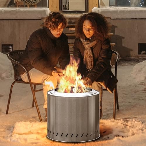 15 inch Stainless Steel Smokeless Fire Pit, Outdoor Smokeless Firepit, Wood Burning Fire Pits for Camping, Bonfire, Low Smoke Firepit for Outside (Oblique Hole)