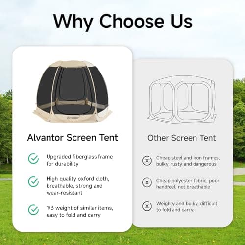 Alvantor Screen House Gazebo, 6-10-15 Person Pop Up Igloo Screened Canopy Tent with Mosquito Netting Sides, Instant UV Resistant Sun Shelter for Garden, Patio, Backyard