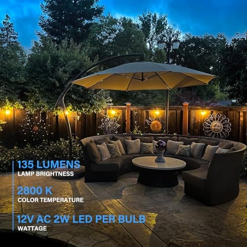 GOODSMANN LED Low Voltage String Lights 12V AC 50FT 10PCS 2W Bulbs 135 Lumens Hanging Landscape Lighting 2800K String Weatherproof Decorative Lights for Patio Lights