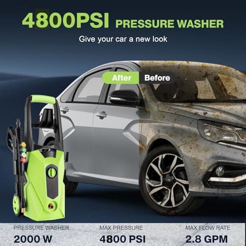 2025 New 4800PSI Electric Pressure Washer, Power Washer with 33FT Resistant Extension Hose and 4 Nozzles, Compatible with Extended Undercarriage Cleaners, Professional Powerwashers for Home/Car(Green)