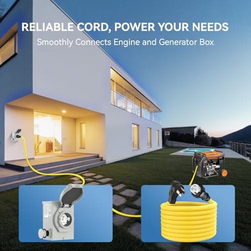 50 Amp Generator Cord and Power Inlet Box, Heavy Duty 25FT Generator Extension Cord, NEMA 14-50P to SS2-50R 125/250V Twist Locking with Pre-Drilled Inlet Box for Outdoor Emergency Kit