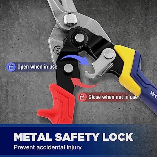 WORKPRO 8 Inch Aviation Snips, Straight Cut, Heavy Duty Metal Cutter with Safety Latch and Non-slip Handle, Cr-V Steel Sharp Teeth, Aviation Snips for Cutting Metal Sheet