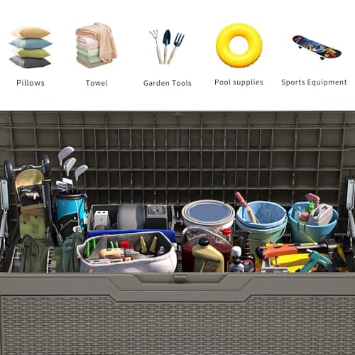 YITAHOME 80 Gallon Outdoor Storage Box, Large Water Resistant Resin Deck Box, Indoor Outdoor Lockable Rattan Storage Container for Patio, Garden, Cushions, Tools, Equipment (Taupe)
