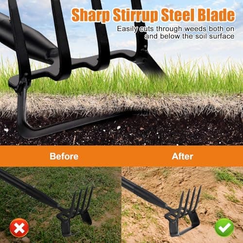 Garden Hoe Tool - Heavy Duty 2 in 1 Hula Scuffle Hoes with Cultivator Tiller for Weeding Grass,Loosening Soil,Sharp Blade,36-60” Long Handle,Push Pull Action Hoe with Scraper Rake for Gardening