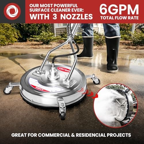 22" Pressure Washer Surface Cleaner with 4 Wheels & Dual Handles & 3 Nozzles, 4500PSI 6GPM Stainless Steel Pressure Washer Attachment for Concrete Driveway Sidewalk Deck Patio, Commercial Grade